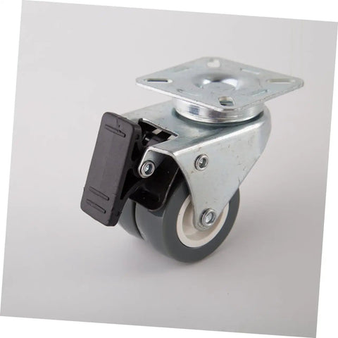 Heavy Duty Swivel Twin Casters With Brake 2 Inch Dual Rubber Wheels for furniture moving with black tires and lock brake.