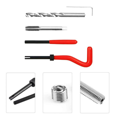 15Pcs Thread Repair Kit M9 X 1.25mm Metric Thread Insert Set For DIY Auto Repairs And General Maintenance with red handle visible