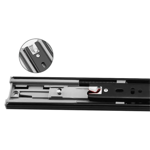 Three Fold Full Extension Telescopic Drawer Slides With Ball Bearing Undermount, 14 Inch Black, Cold Rolled Steel, detail view