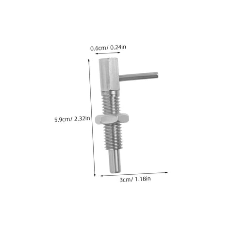 Heavy Duty Stainless Steel Indexing Lock Plunger Pin With Spring Loaded Safety Latch For A No Sweat Setup And Rock Solid Hold On Cabinets And Auto Parts, measuring 5.9cm by 3cm.