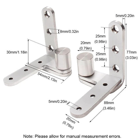 Diagram of Stainless Steel Pivot Door Hinge Beefy Heavy Duty Hidden Door Hinges For Wooden Doors Cabinets, dimensions shown