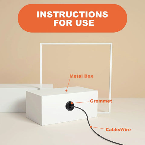 Rubber Grommets Kit 280 Piece Assortment for Wiring Automotive shown in use with metal box and cable.