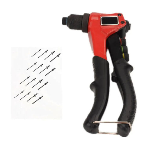 FLZOSPER Heavy Duty Pop Rivet Gun With 200 Pcs Aluminum Blind Rivets Assortment Kit, close-up of tool and rivets.