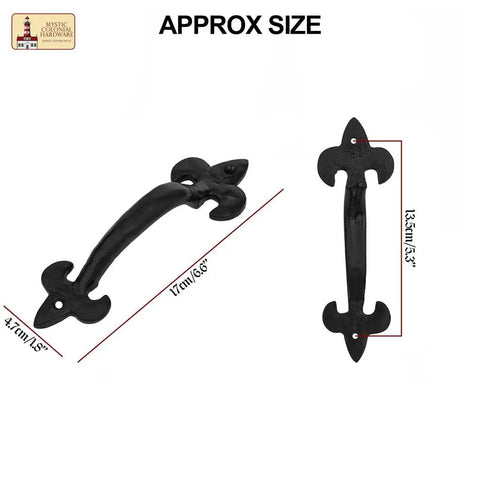 Old School Medieval Rustic Cast Iron Door Pull With Fleur De Lis Handle And Compact Grip, 7 1/8 Inch Decorative Hardware