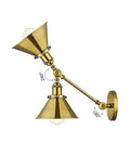 2 Pack Swing Arm Wall Light With Adjustable Brass Finish Sconce And Cone Shade Industrial Vintage Wall Lamp Mounted Lighting Fixture For Living Room And Hallway Easy Install LED Compatible, showing adjustable angle.