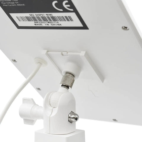 Close-up of a solar panel connected to a mount using One Quarter Inch Threaded Mount Adapter For Ring Solar Panel Two Pack Black Easy To Install