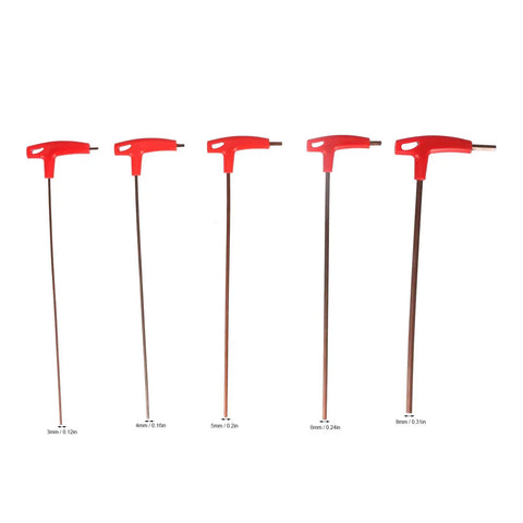 Hardcore Five Piece T Handle Hex Wrench Kit Made From Tough S2 Alloy Steel With Grippy Handles For Zero Slipping When Tightening Bolts In Auto Repair Or CNC Machine Maintenance In Tight Spaces And Gnarly Jobs Providing Serious Torque For Pros, 3-8mm