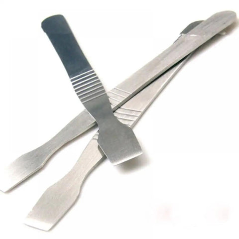 Three pry tools from the 5 Piece Pro Flathead Pry Tool Set For Screen Opening And Repairs, showing stainless steel material and flathead design.