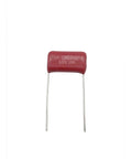 CBB22 630V 104J red metallized polypropylene film capacitor for DIY electronics projects and pro builds, 0.1uF P15 case.
