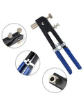 86 Piece Rivet Nut Tool Kit Hand Riveter Set With M3 M4 M5 M6 M8 Threaded Rivet Nuts And Mandrel Heavy Duty Drop Forged Steel Body Anti Slip Handle Pro Grade For Cars Machinery Trailers Furniture And Boats shown in close-up with blue anti-slip handles and rivet mandrels.