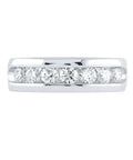 Top Shelf Men Wedding Band Crafted From Real 14K White Gold With Secure Channel Set Round Diamonds For A Go To Fit And Straight Up Size 105 Design That Keeps You Looking Fresh Daily - close-up of men's wedding ring with channel-set diamonds.