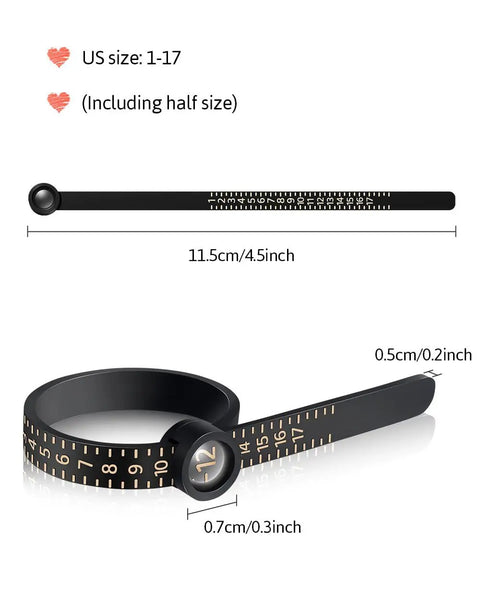 Ring Sizer With Magnifier For Easy Size Reading Clear Lens Ring Measurer 1 Through 17 Reusable Plastic Kit