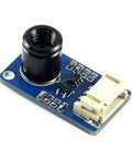 Plug And Play 32x24 Pixel Infrared Thermal Camera With 55 Degree Field Of View I2C Interface Three Point Three Volt And Five Volt Compatible Works With Raspberry Pi ESP32 STM32 Arduino For DIY Thermal Imaging, front view showing black lens and circuit board.