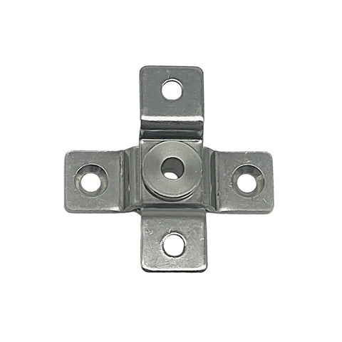304 stainless steel torque hinge with cross-shaped mounting plate, central pivot, four mounting holes