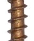Close-up of a single Beefy Composite And Cellular PVC Screw Number 8 By Two And One Half Inch Trim Head with underhead reverse thread.