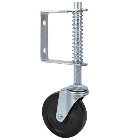 Heavy Duty 4 Inch Rubber Gate Roller With Spring Loaded Swivel For Hassle Free Fence Gate Operation Automatic Anti Sag Adjustment Built Tough To Keep Your Fence Rolling Smooth Universal Mounting