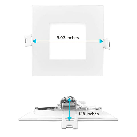 Dimensions of 4 Inch Ultra Thin Square LED Recessed Light With J Box Dimmable 12W Five Color Temperature Options From 2700K To 5000K