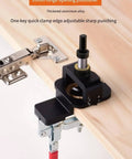 35mm Hinge Drilling Guide for Cabinets and Doors, Adjustable Template with Pre-Aligned Hole Drill Guide on wood surface