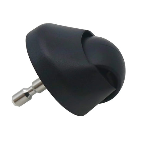 Front wheel for Cecotec vacuum cleaners, universal; black plastic with metal axle, close-up view.