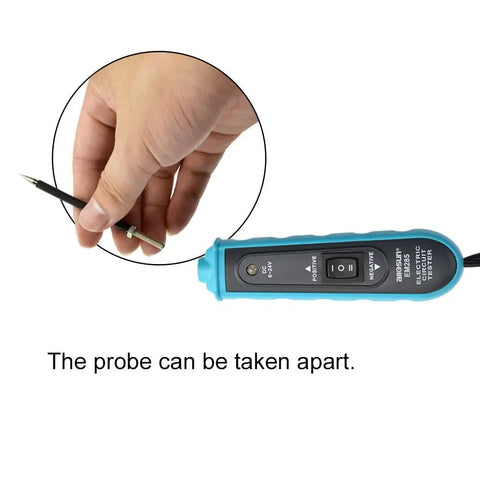 Pro Grade Automotive Circuit Tester With Buzzer Alarm and LED Indicator in hand showing detachable probe detail