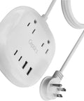 Compact Travel USB Power Strip With Surge Protection And Grounded Outlets, Dual USB Ports And USB C, 21W Total Output
