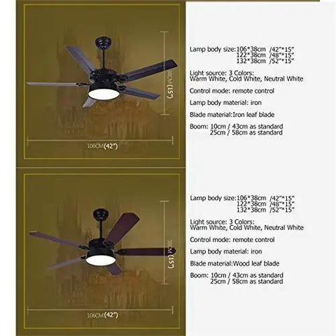 Modern Ceiling Fan With Smooth As Silk Airflow And Top Shelf Led Lighting Kit Includes Wireless Remote Three Chill Tones Bulletproof Iron Blades For Home And Office Decor in black and brown finishes with integrated LED.