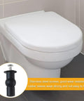 Solid Brass Core Expanding Rubber Screw Bolts For Universal Top Mount Toilet Seats Blind Hole Quick Replacement Hardware Kit Four Piece Set installed on a toilet with stainless steel screws.
