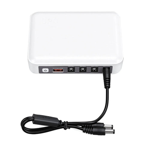 Portable Mini Ups Boasting Hella Reliable 6000Mah Backup Power for seamless router modem and camera operation, white compact design.