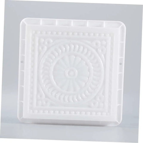 Concrete Stepping Stone Paver Mold 37x37x6.5 Cm Reusable Cement Mold, white plastic, front view showing design pattern.