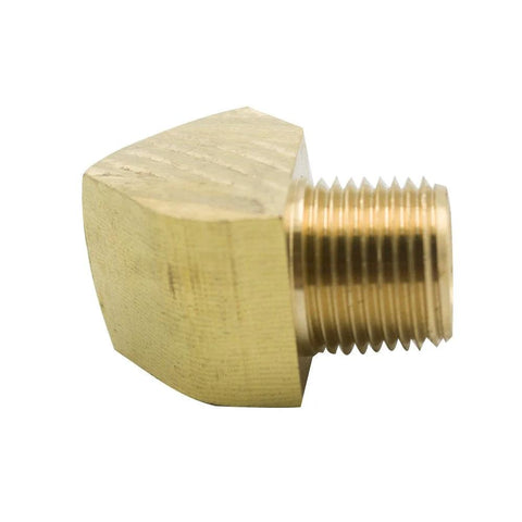 Brass 45-degree street elbow pipe fitting, 1/4 in NPT male x 1/4 in NPT female, pack of 2
