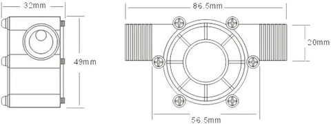 Technical diagram of Go-To Portable Micro Hydroelectric Generator For Small Water Flow Half Inch Inlet, 10W 12V Charger Power