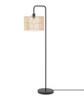 58 Inch Matte Black Floor Lamp With Bamboo Shade That Peeks Through, Easy On Off Rotary Socket Switch, Cozy Cottagecore Vibe For Living Room