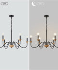 6 Light Wood Chandelier For Dining Room Black Farmhouse Style Modern Light Fixtures Over Table Cool Cozy Rustic Candle Ceiling Chandelier For Living Room Bedroom Entryway Kitchen 32.5 Inch Diameter, lit and unlit
