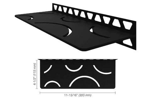 Rectangular Shower Shelf For Tiled Walls 4mm Thick Aluminum Matte Black Finish Curve Design Easy Install Durable SWS1D6MGS with dimensions