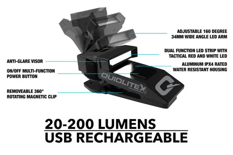 Diagram of White LITE Hands Free LED Pocket Light With USB Rechargeable Power, 20 100 200 Lumens, Magnetic Aluminum Housing