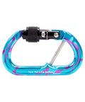 Heavy Duty Micro Carabiner With Keylock Screwlock And Captive Eye For Hella Secure Accessory Attachment Smooth Operator Aluminum Clip in blue with purple accents for rigging tasks.