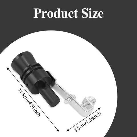 XL Size Aluminum Alloy Universal Turbo Whistle 2 Pack Black Exhaust Muffler Pipe showing product dimensions.