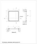 Technical drawing of Tough As Nails 9 8 Inch Square Access Panel With Tile Ready Cover dimensions and design details.