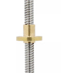 Close-up of Left Hand Thread T8 Lead Screw 2mm Pitch 8mm Diameter Trapezoidal Rod With Brass Nut for 3D Printer 304 Stainless Steel 100mm Length