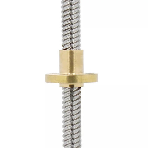 Close-up of Left Hand Thread T8 Lead Screw 2mm Pitch 8mm Diameter Trapezoidal Rod With Brass Nut for 3D Printer 304 Stainless Steel 100mm Length
