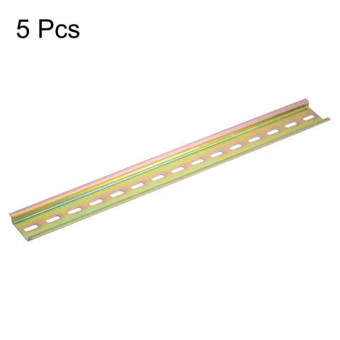 Five Pack DIN Rail Slotted Iron Mounting Guide Bar 20 Inch Long 35mm Wide 7.5mm High Bronze Tone Heavy Duty Rack Rail