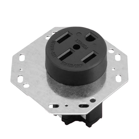 Hella Tough Octagon Electrical Outlet Four Prong Power Receptacle With Heavy Duty Steel Housing And Built In Overcurrent Shield For Rv Conversions And Campground Hookups mounted with a metal shell.