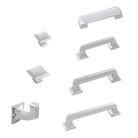 Square Studio II Chrome Knob Set Of Seven For Cabinets And Drawers 1.5 Inch Wide Contemporary Hardware Decor Bundle