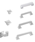 Square Satin Nickel Cabinet Knob Five Pack One And A Quarter Inch Center To Center Brass Hardware for Kitchen Drawers and Cabinets
