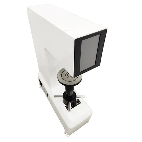 Badass Desktop Digital Rockwell Hardness Tester Featuring Slick Touch Screen And Microcomputer Control For Bullseye Accuracy On Raw Alloy Surfaces Hrts 150 showing its sleek design and LCD touchscreen.