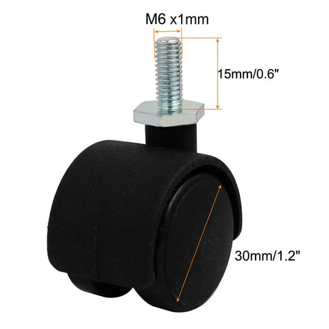 1.2 Inch Nylon Wheel Caster With M6 Threaded Stem Non Brake Swivel 5 Pieces Load Capacity 10-20kg Durable Nylon and Metal Wheel
