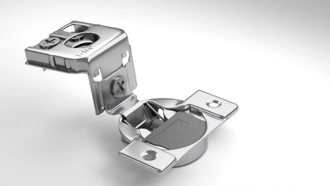 Close-up of 40 Pack 1 1/4 Inch Overlay Soft Closing Face Frame Cabinet Hinges with 105 Degree Opening Six Way 3 Cam Adjustment for kitchen installation.