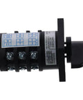 Side view of Seven Position Rotary Changeover Switch for High Current Projects, 20A at 500V, with durable plastic housing and grip knob.