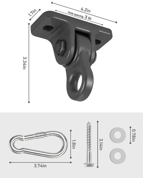 Porch Swing Hangers Kit With Screws And Bolts For Wooden Sets Indoor Outdoor Hanging Hooks 4 Pack Black Built Tough Aluminum Alloy Construction Rust Resistant Up To 5000 Lbs Load Easy Mount For Patio Porch