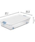 No Hassle Clutter Crusher, Slick Locking Lids, Heavy Duty Stackable Containers For Closet And Home Organization, 56 Quart, Clear with white tops.